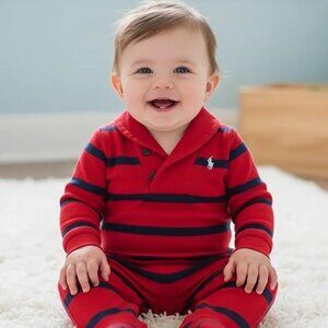 Ralph Lauren Striped Ribbed Footie 9-12 Months